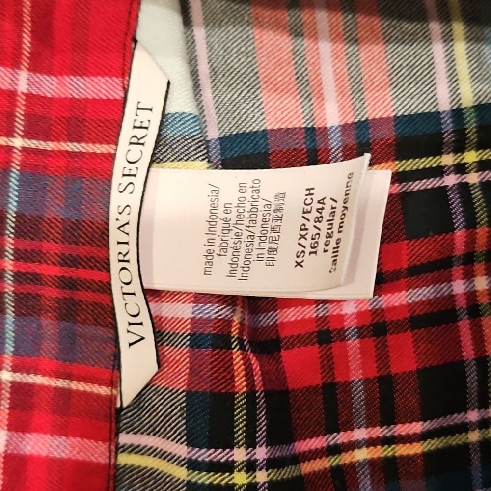 Victorias Secret Dreamer Collared Long Sleeve Flannel Pajama Multi Red Tartan XS - Picture 10 of 12